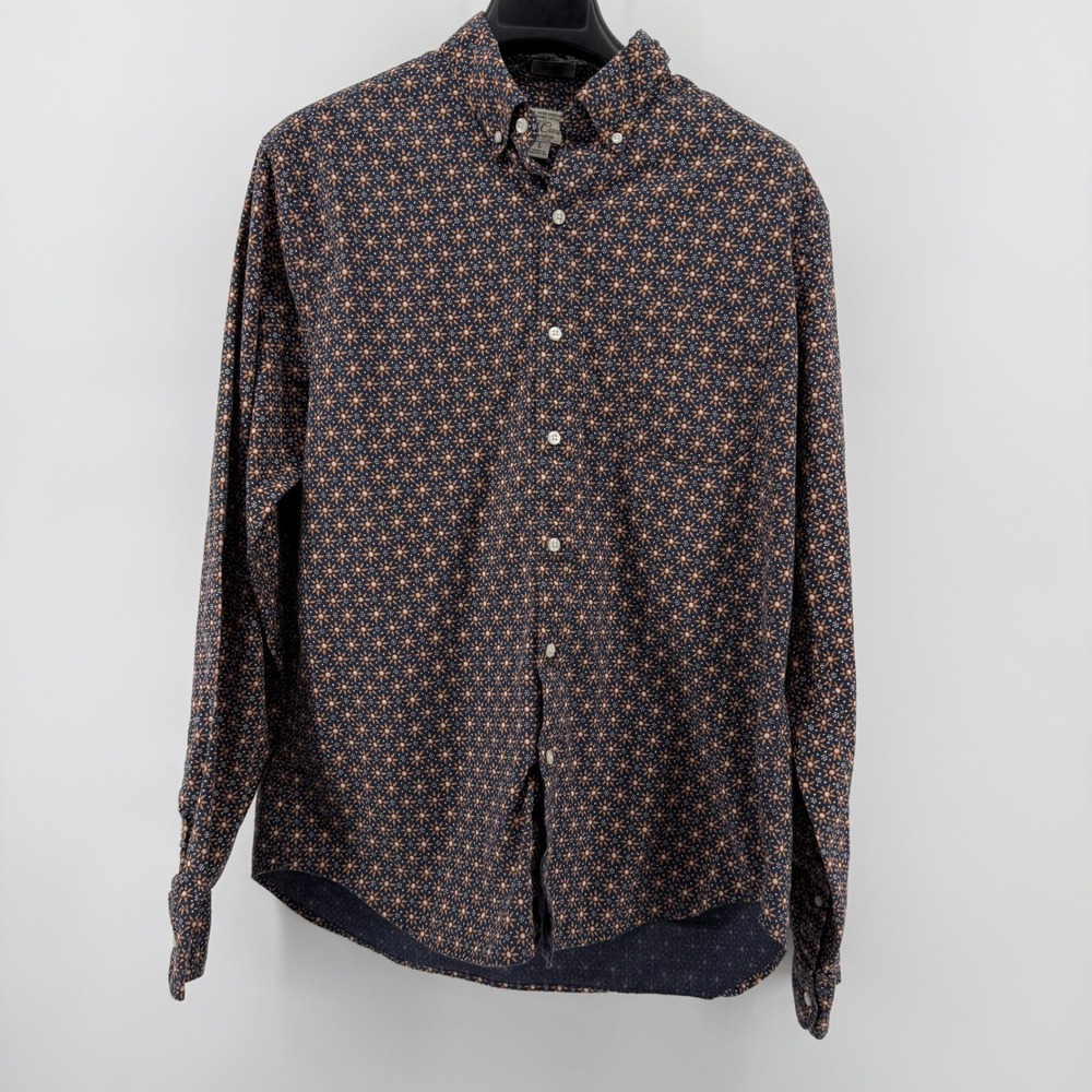 J.Crew Secret Wash Shirt Mens Large Classic Stretch Navy Floral Sunburst Print